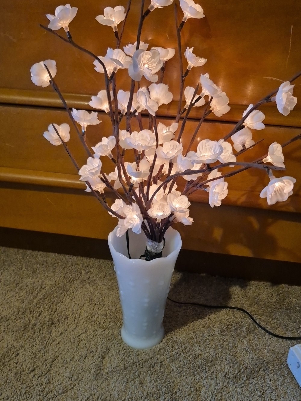 White LED Blossom Branches in White Decorative Vase